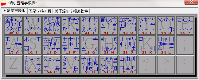 培尔五笔字根表截图
